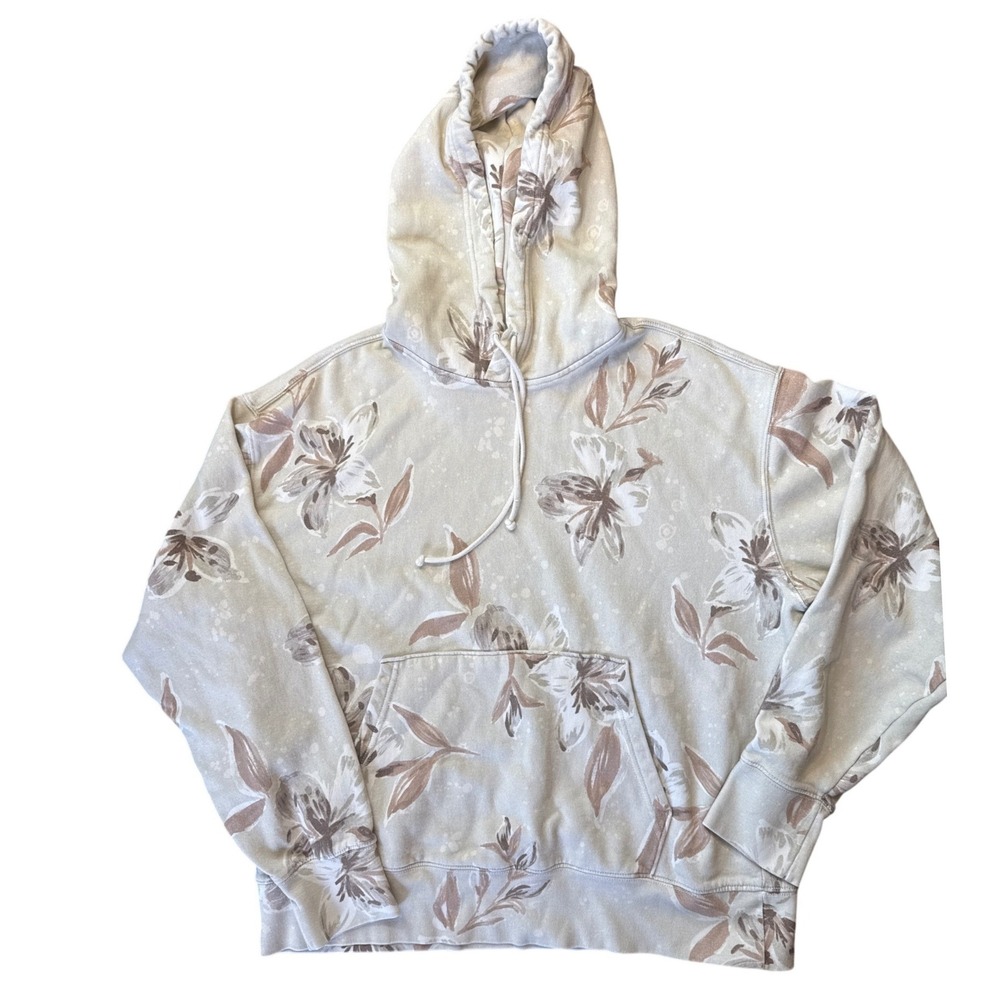 American Eagle Floral Hoodie Mens Large Gray Relaxed Fit Sweatshirt Excellent